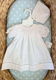 Petit Ami smocked daygown with viole insert and matching bonnet. Prem