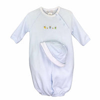 Petit Ami bullion stitch bunny knit convertible bag with matching hat. Newborn