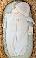 Petit Ami bullion stitch bunny knit convertible bag with matching hat. Newborn