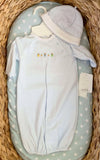 Petit Ami bullion stitch bunny knit convertible bag with matching hat. Newborn