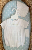Petit Ami romper with train embroidery with cap. Newborn